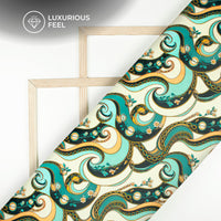 Pastel Blue Chain Digital Print Lush Satin Fabric
