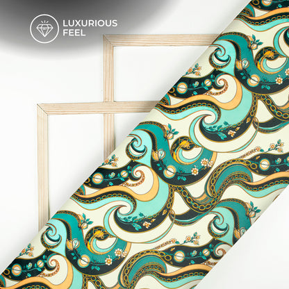 Pastel Blue Chain Digital Print Lush Satin Fabric