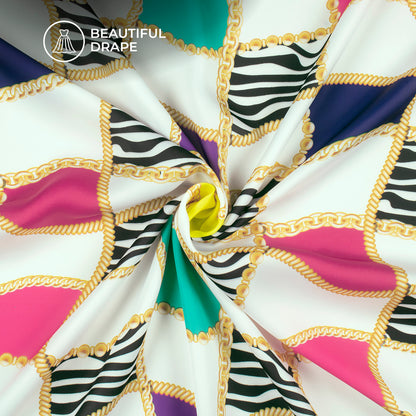 2026 Trending Wave Block Digital Print Imported Satin Fabric