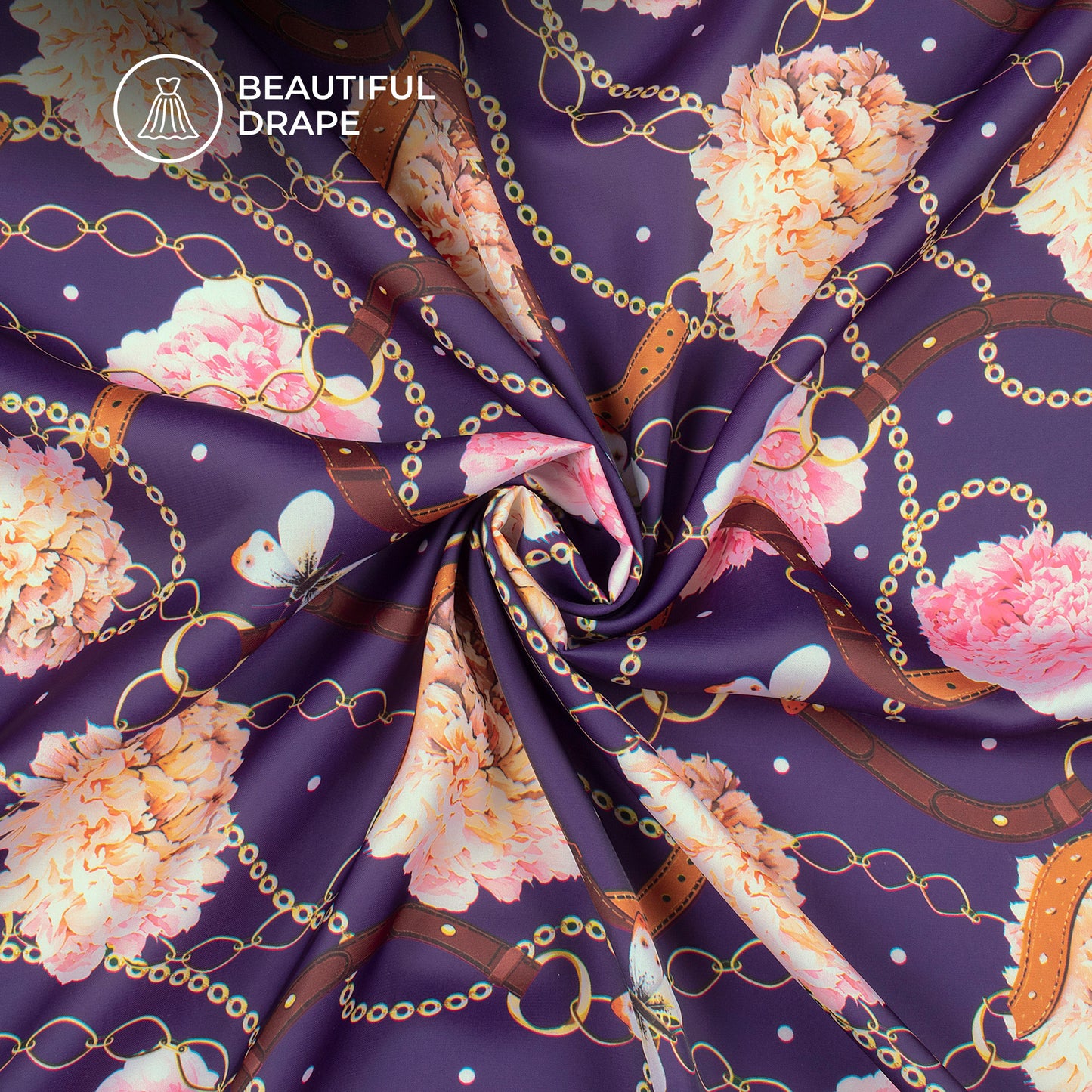 2027 In-Demand Floral Chain Digital Print Imported Satin Fabric