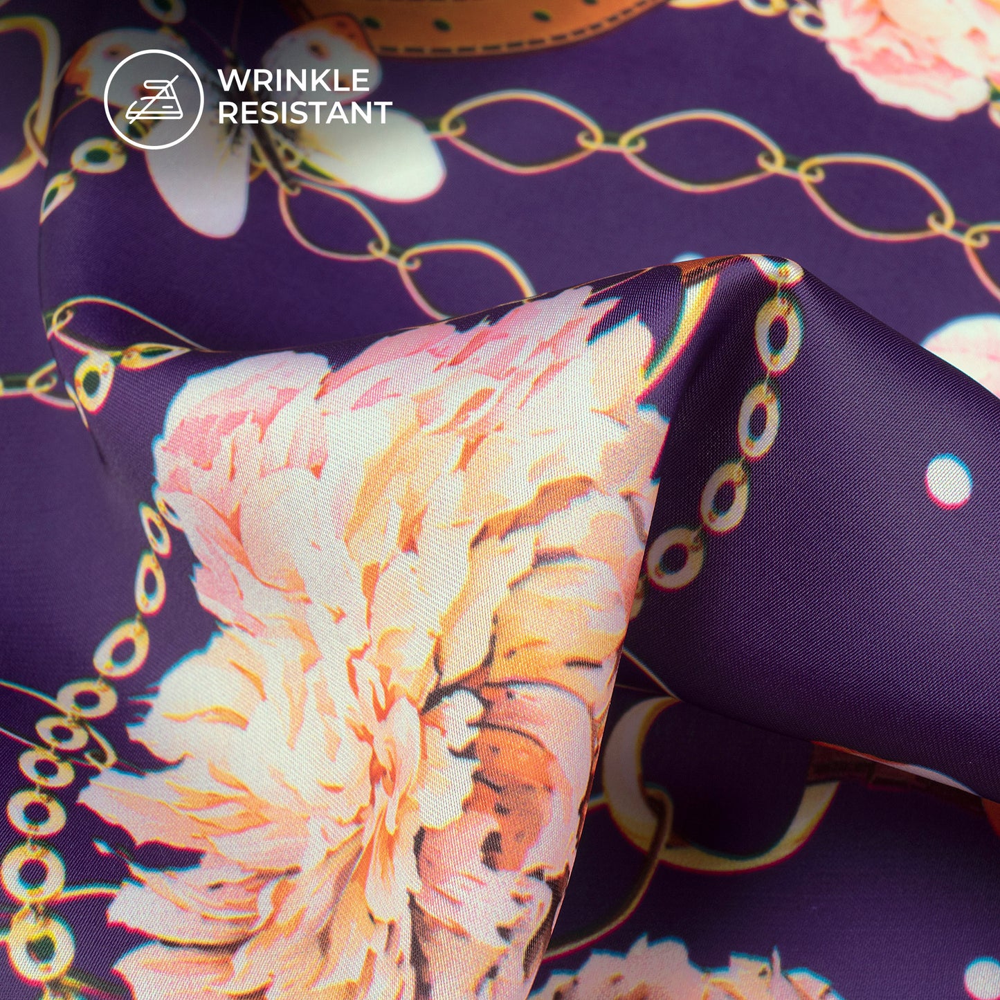2027 In-Demand Floral Chain Digital Print Imported Satin Fabric