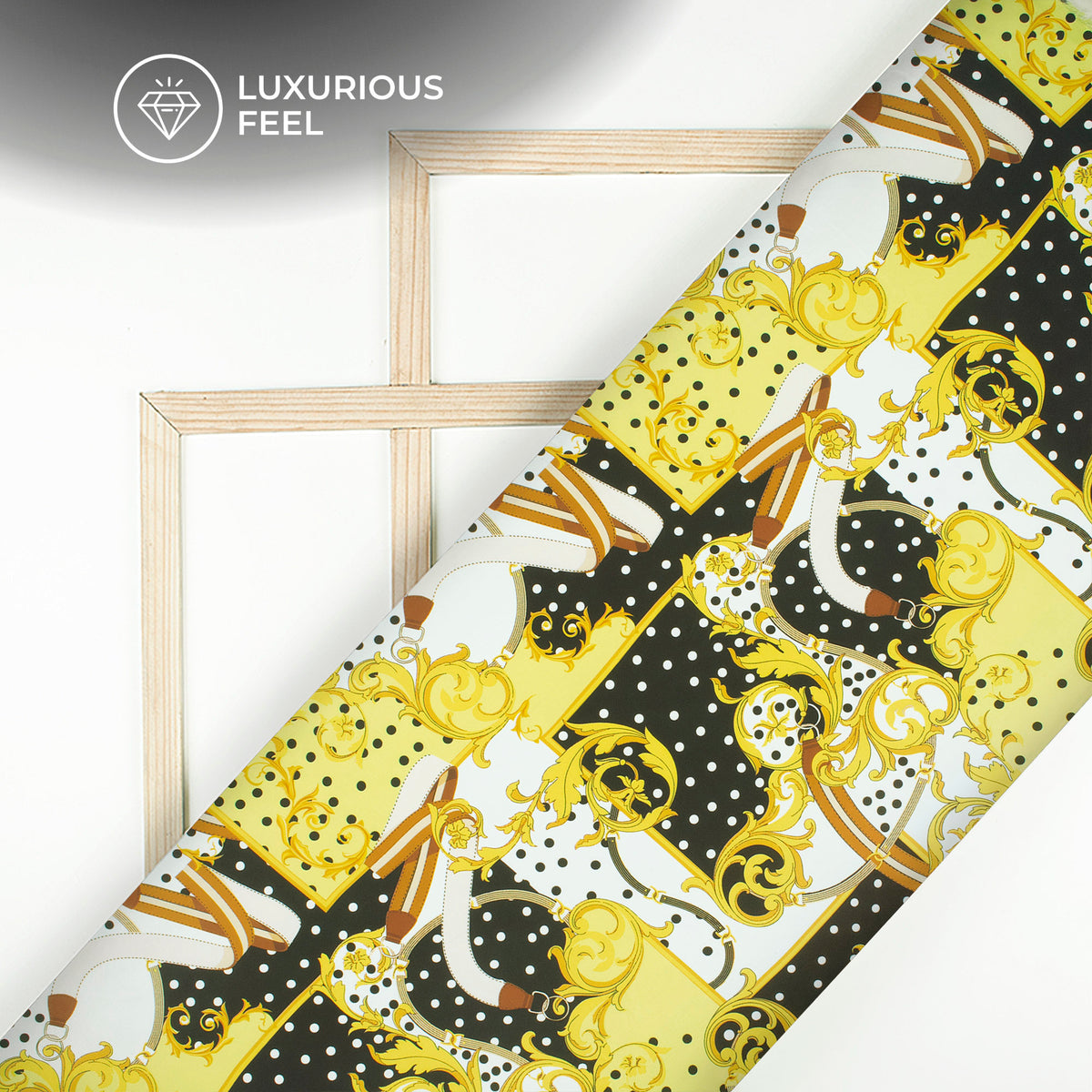 Luxury Abstract Patch Digital Print Imported Satin Fabric