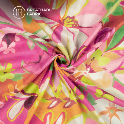 Viral Floral Print Digital Print Cotton Mulmul Fabric