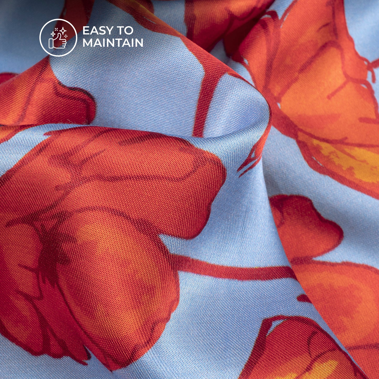 Sky Blue Floral Digital Print Viscose Gaji Silk Fabric