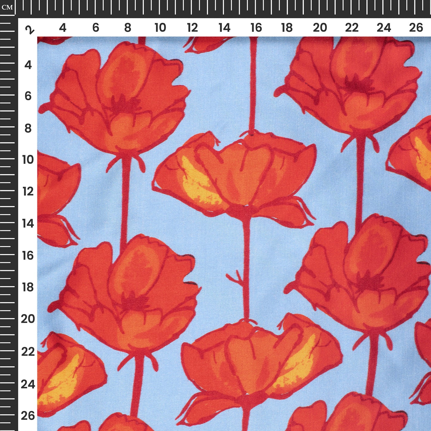 Sky Blue Floral Digital Print Viscose Gaji Silk Fabric
