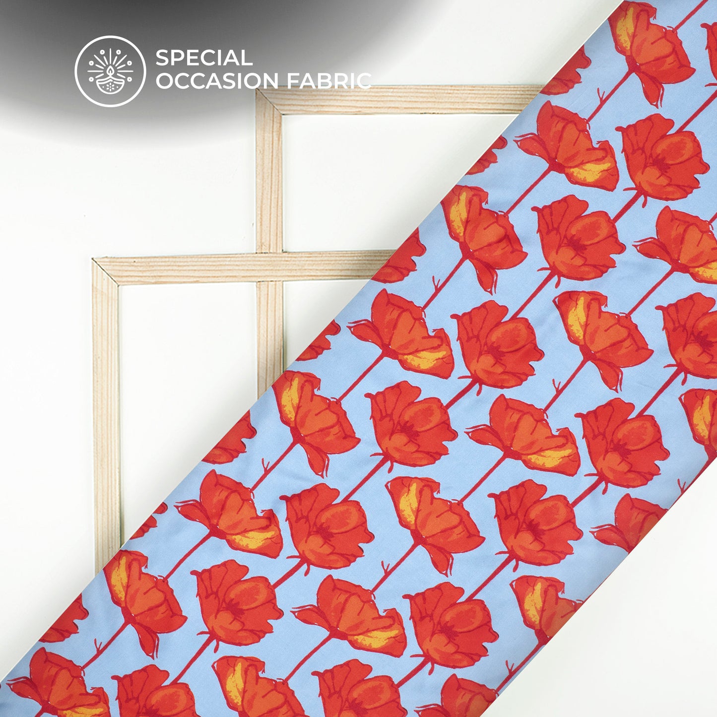 Sky Blue Floral Digital Print Viscose Gaji Silk Fabric