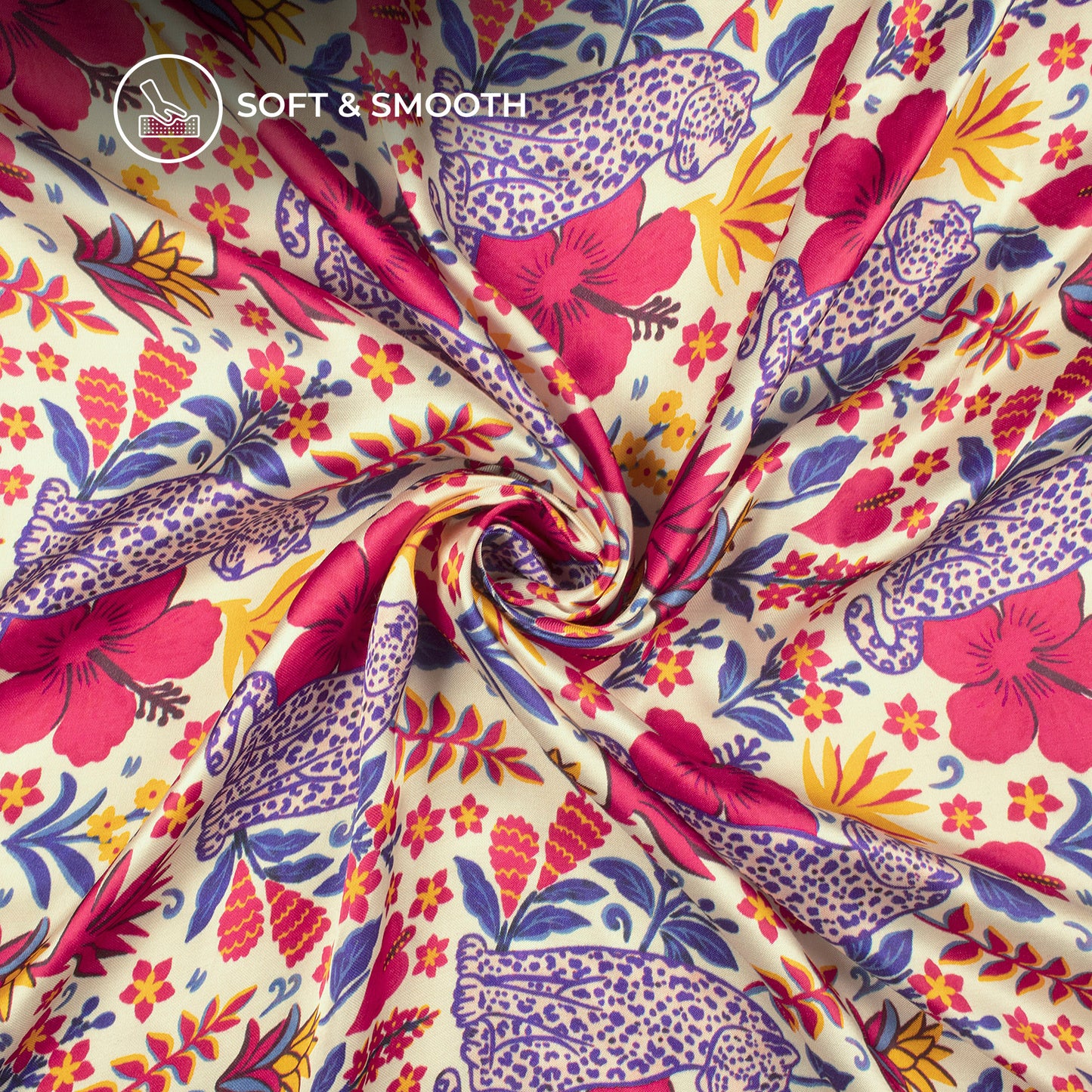 Cherry Red Floral Digital Print Viscose Gaji Silk Fabric