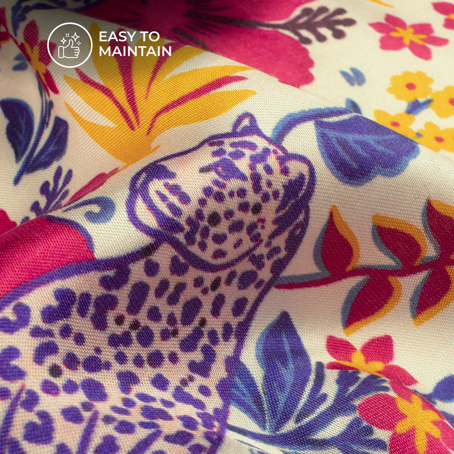Cherry Red Floral Digital Print Viscose Gaji Silk Fabric
