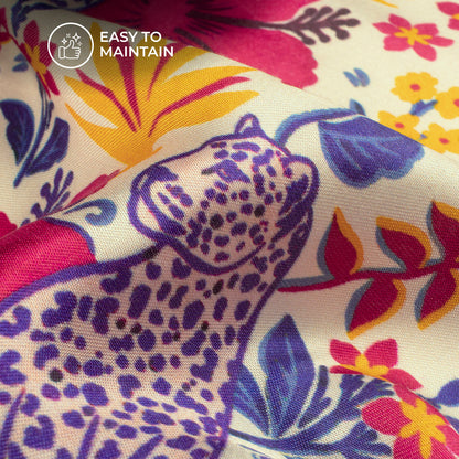 Cherry Red Floral Digital Print Viscose Gaji Silk Fabric