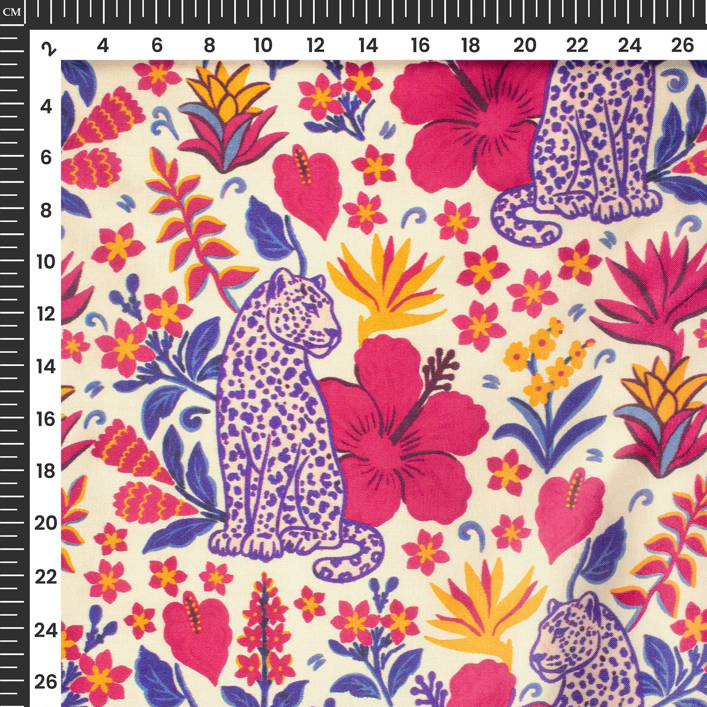 Cherry Red Floral Digital Print Viscose Gaji Silk Fabric