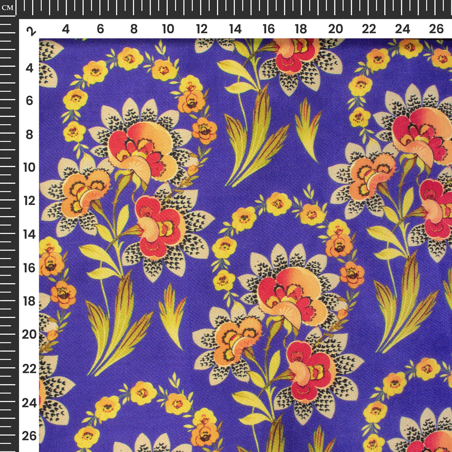 Royal Blue Floral Digital Print Viscose Gaji Silk Fabric