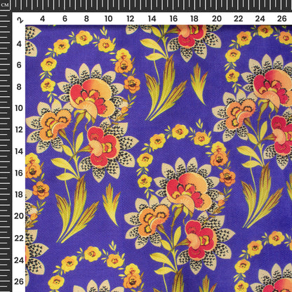 Royal Blue Floral Digital Print Viscose Gaji Silk Fabric