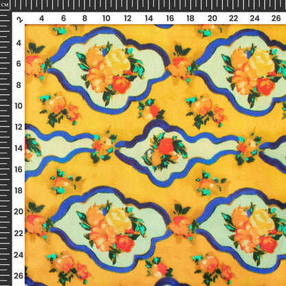 Mustard Yellow Floral Digital Print Viscose Gaji Silk Fabric
