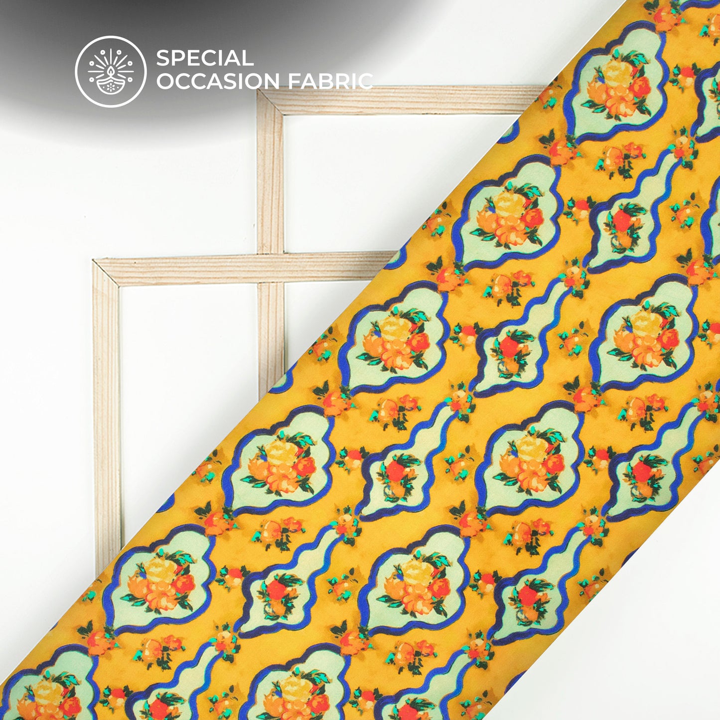Mustard Yellow Floral Digital Print Viscose Gaji Silk Fabric