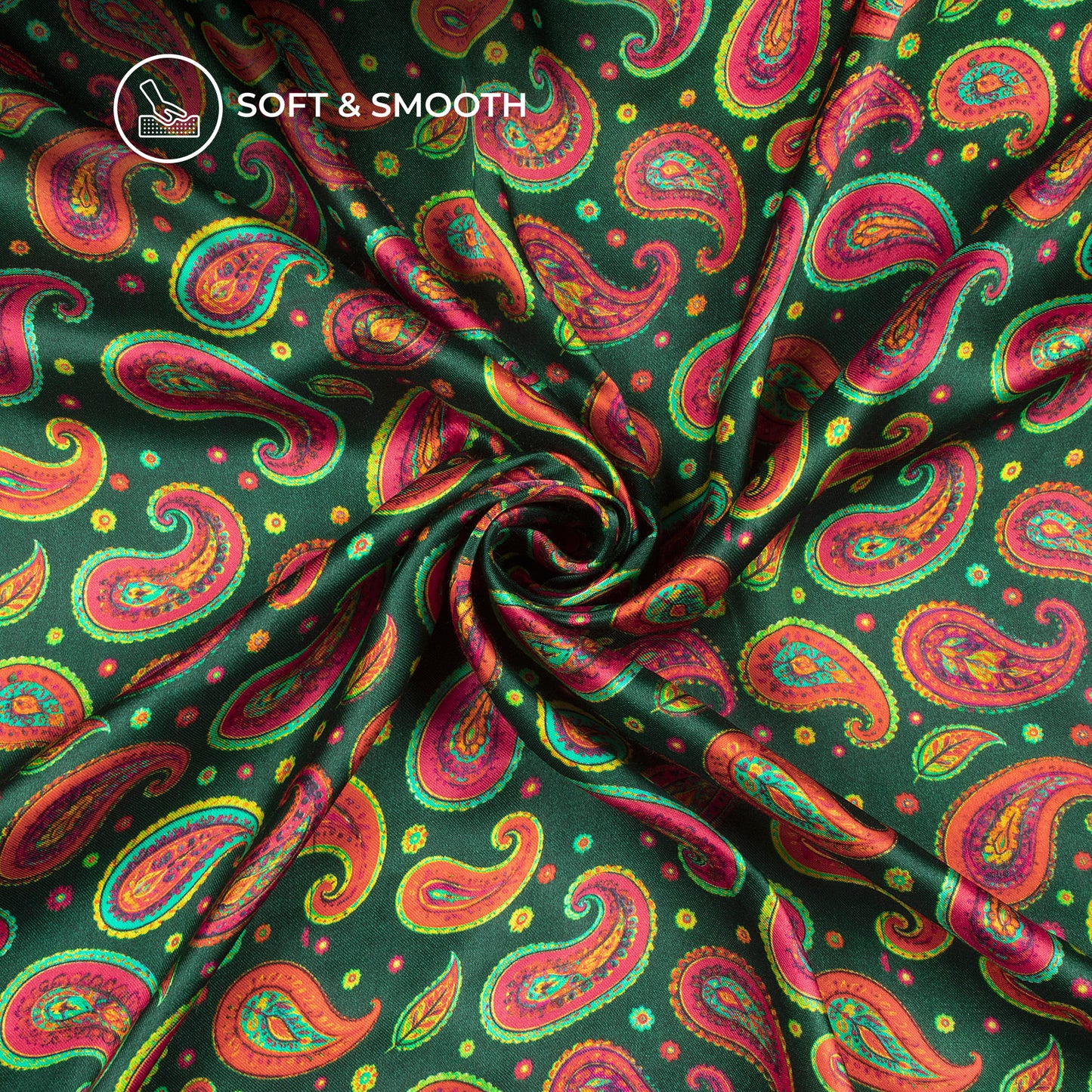 Dark Green Paisley Digital Print Viscose Gaji Silk Fabric