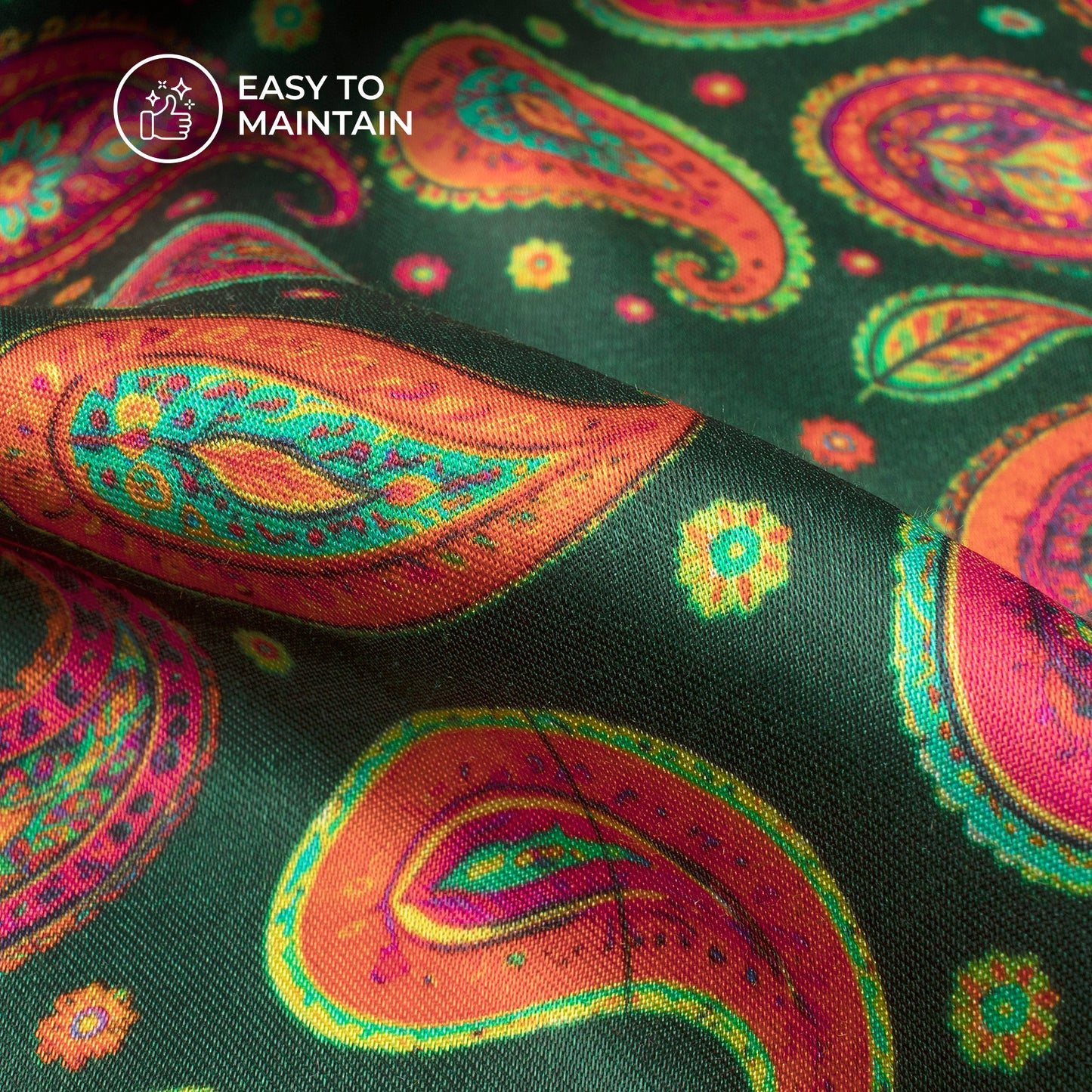 Dark Green Paisley Digital Print Viscose Gaji Silk Fabric