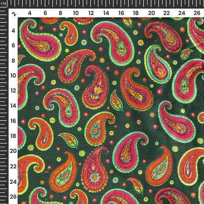 Dark Green Paisley Digital Print Viscose Gaji Silk Fabric