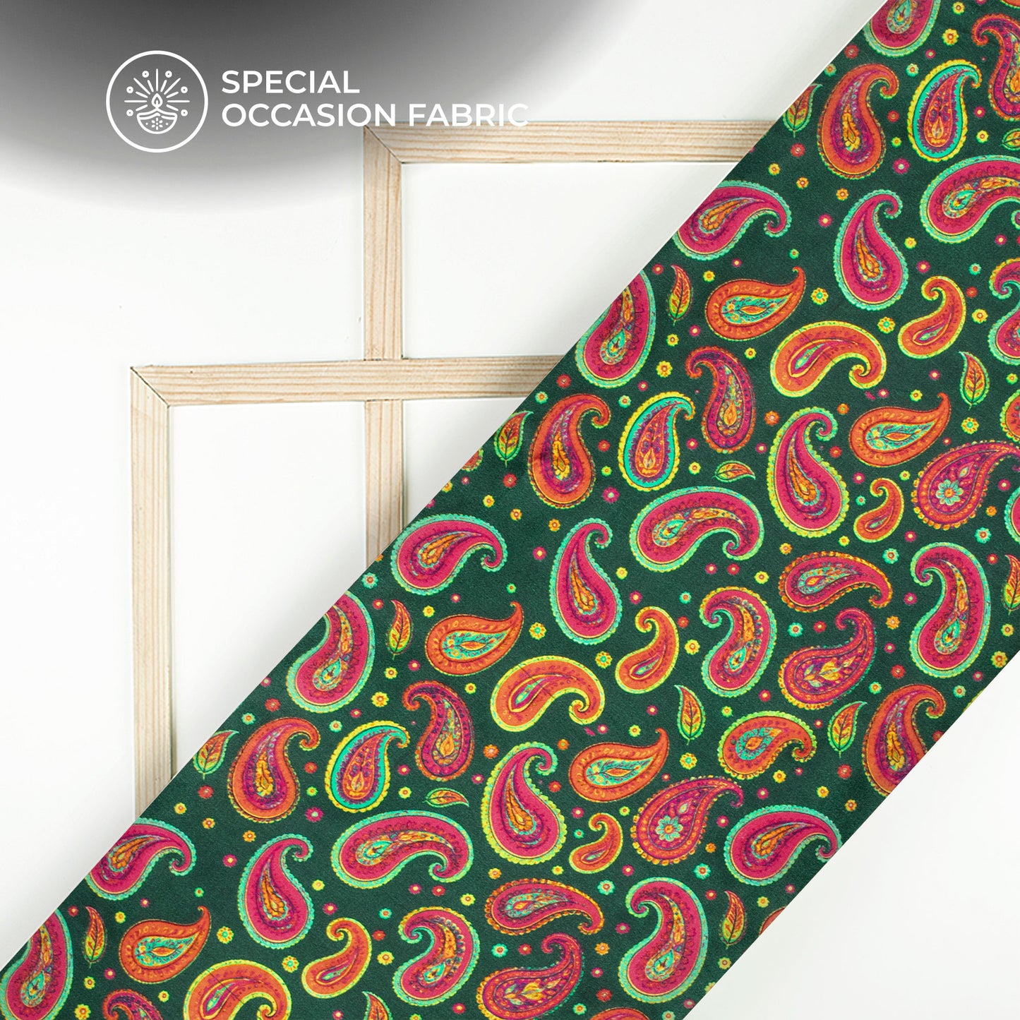 Dark Green Paisley Digital Print Viscose Gaji Silk Fabric