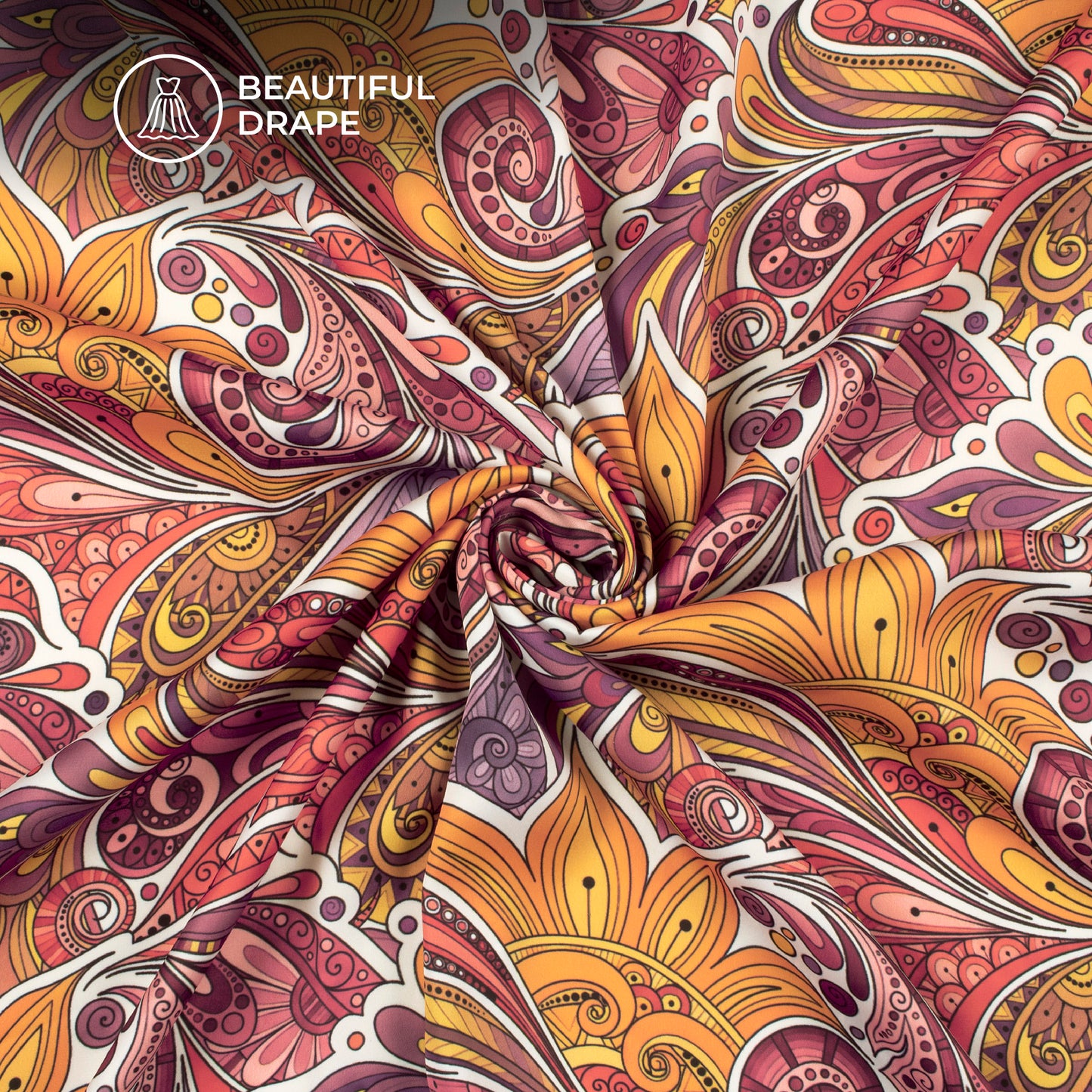 Bright Orange Paisley Digital Print Imported Satin Fabric
