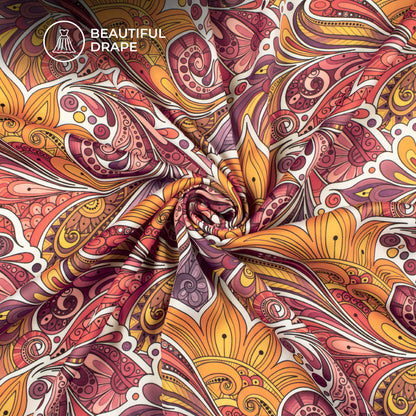 Bright Orange Paisley Digital Print Imported Satin Fabric