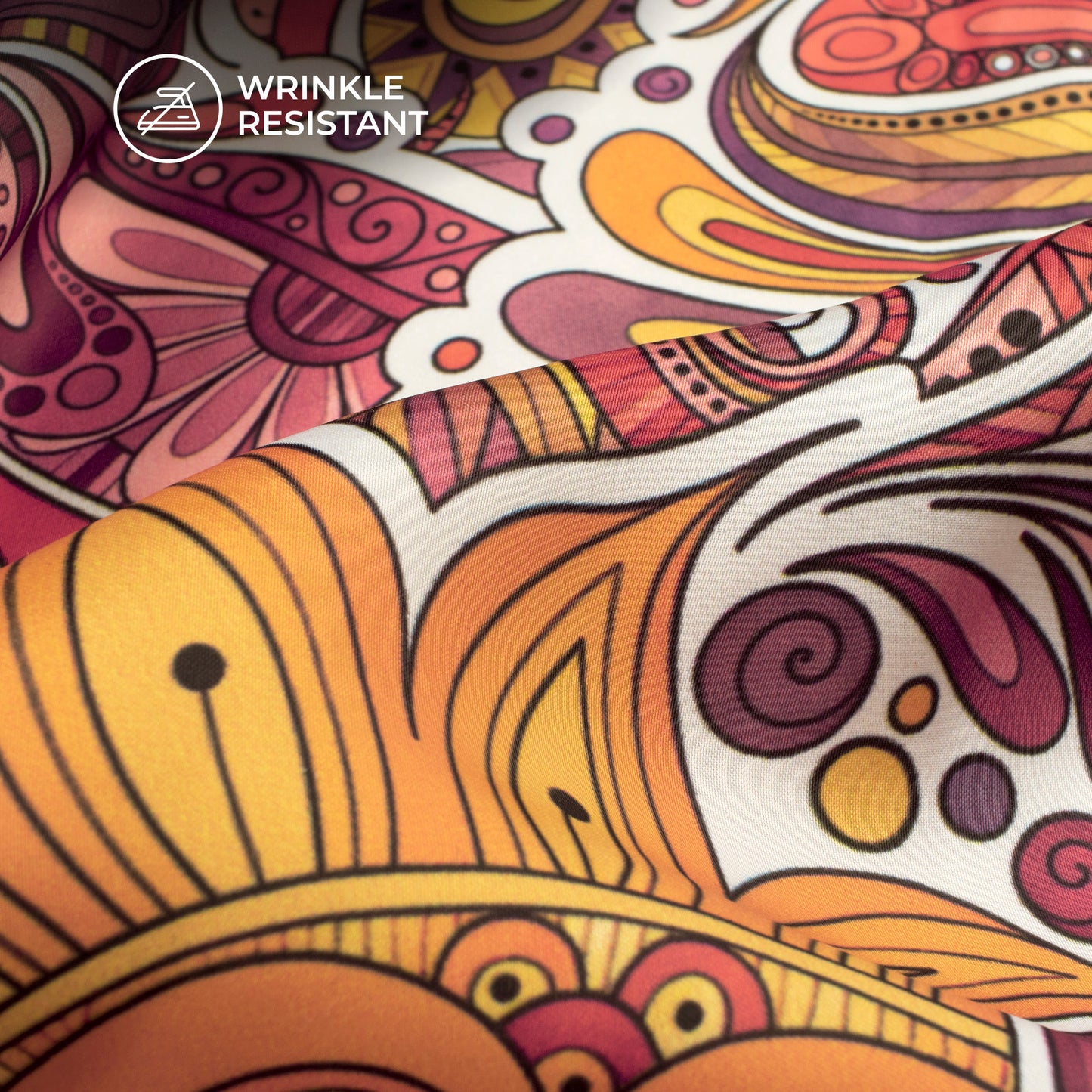Bright Orange Paisley Digital Print Imported Satin Fabric
