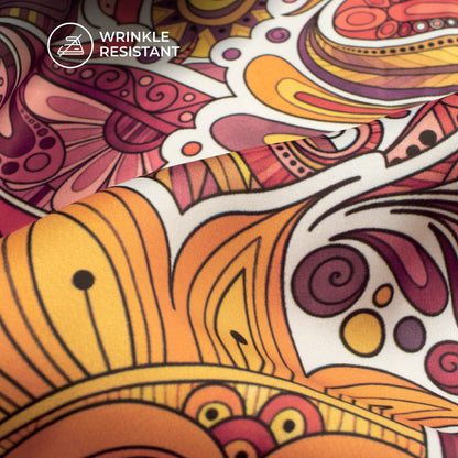 Bright Orange Paisley Digital Print Imported Satin Fabric
