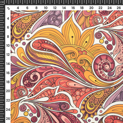 Bright Orange Paisley Digital Print Imported Satin Fabric