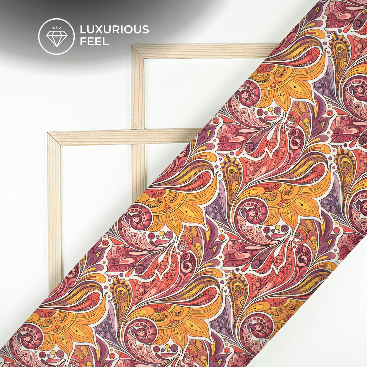 Bright Orange Paisley Digital Print Imported Satin Fabric