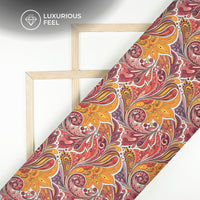 Bright Orange Paisley Digital Print Imported Satin Fabric