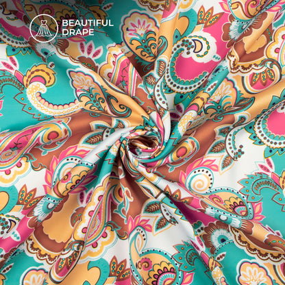 Electric Blue Paisley Digital Print Imported Satin Fabric