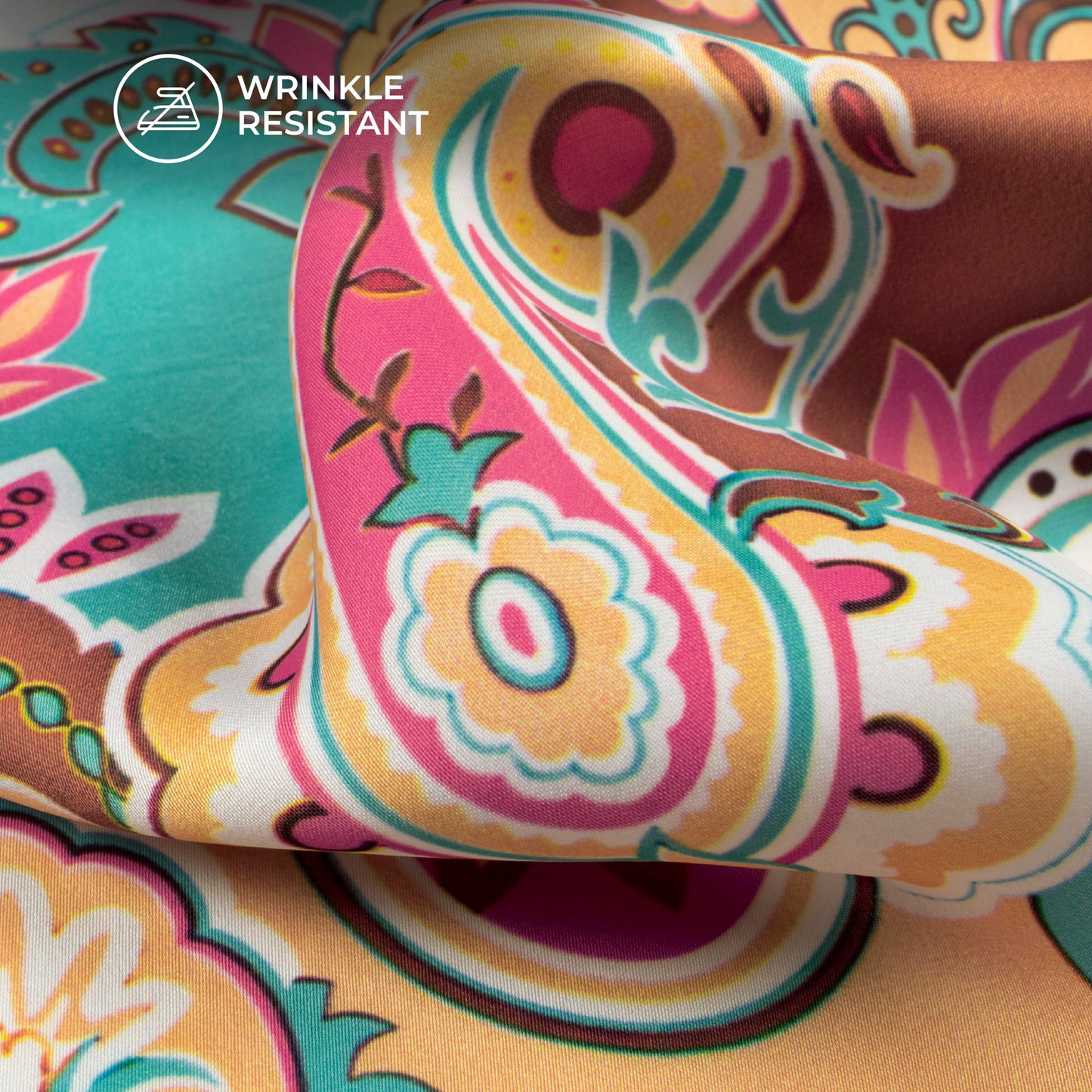 Electric Blue Paisley Digital Print Imported Satin Fabric