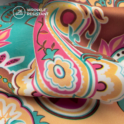 Electric Blue Paisley Digital Print Imported Satin Fabric