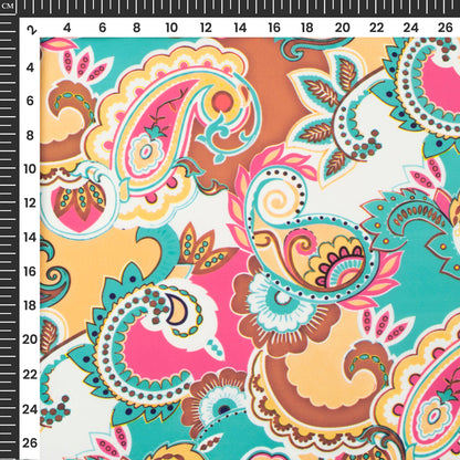 Electric Blue Paisley Digital Print Imported Satin Fabric