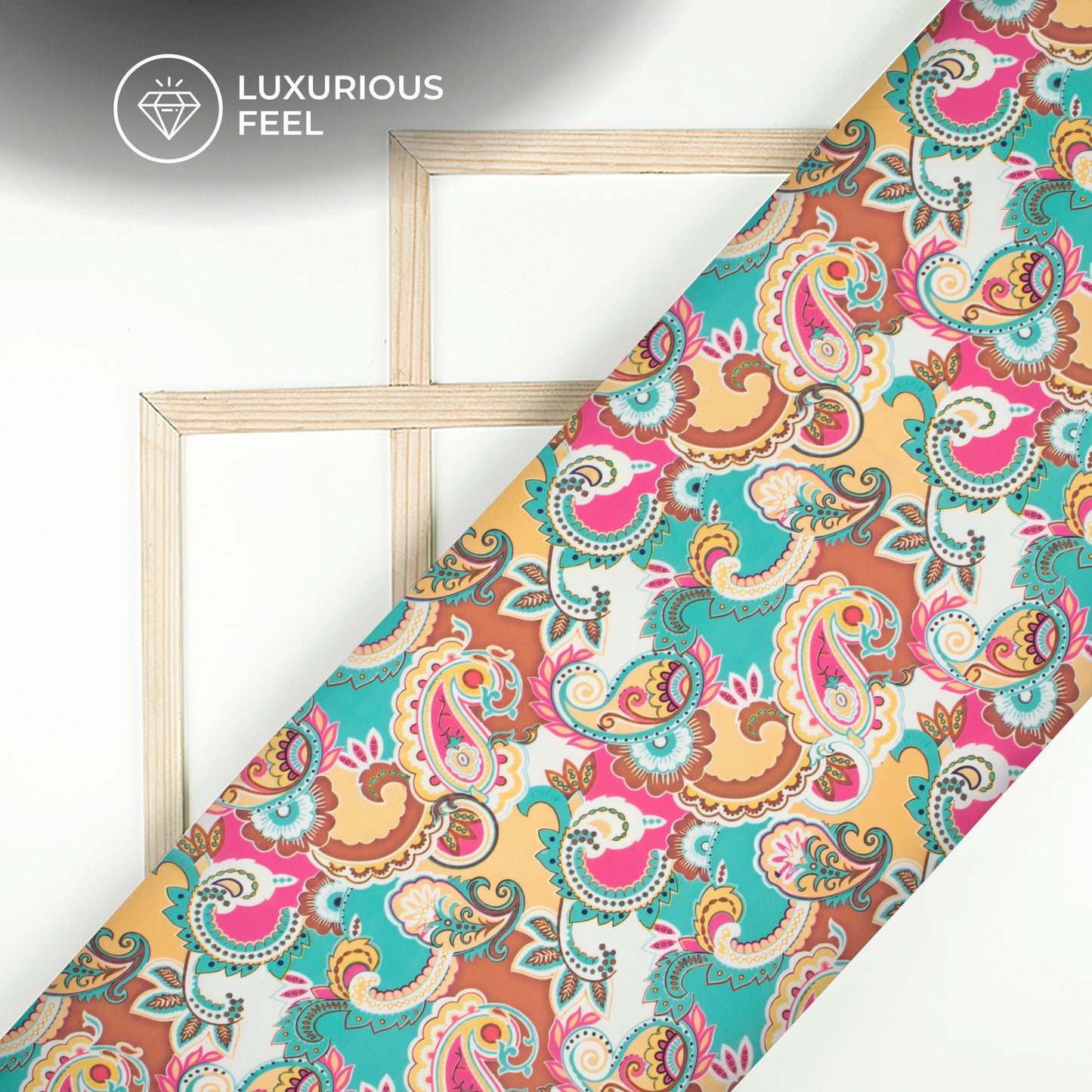 Electric Blue Paisley Digital Print Imported Satin Fabric