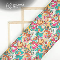 Electric Blue Paisley Digital Print Imported Satin Fabric