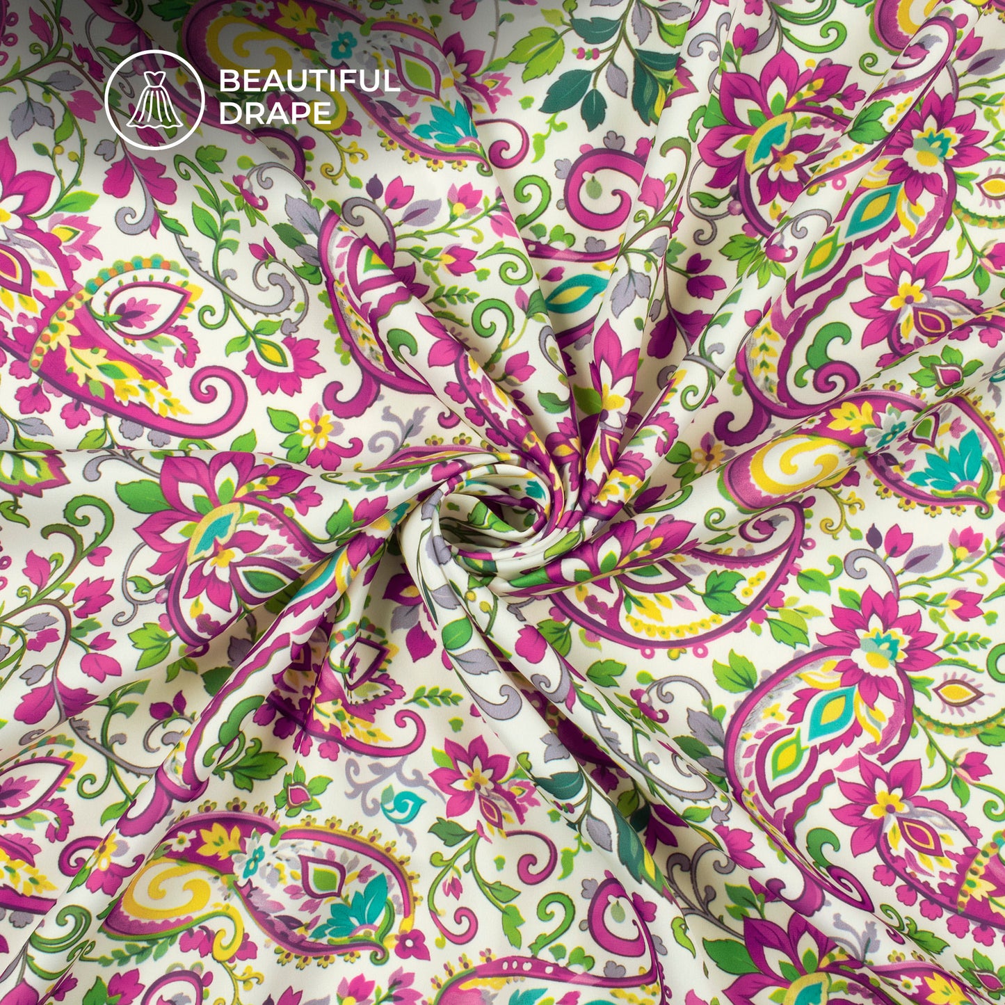 Deep Pink Paisley Digital Print Imported Satin Fabric
