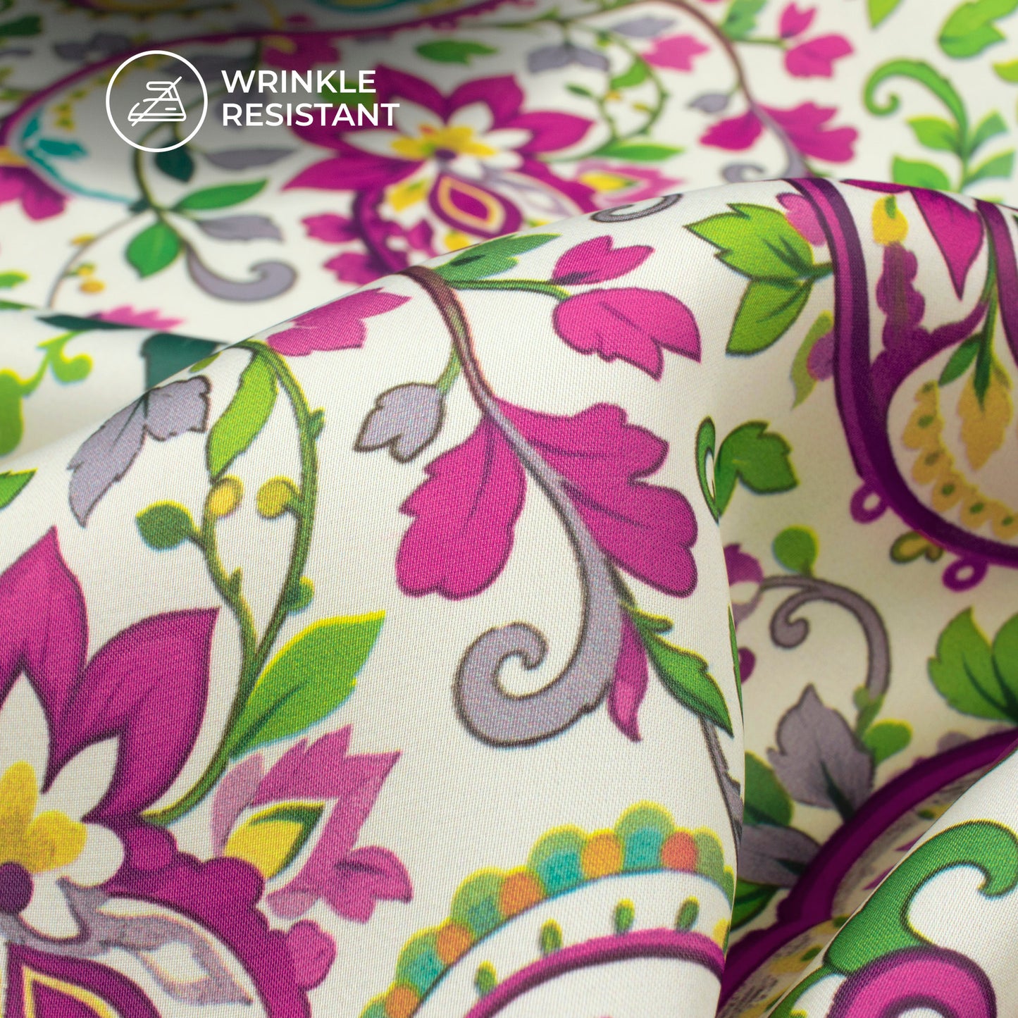 Deep Pink Paisley Digital Print Imported Satin Fabric
