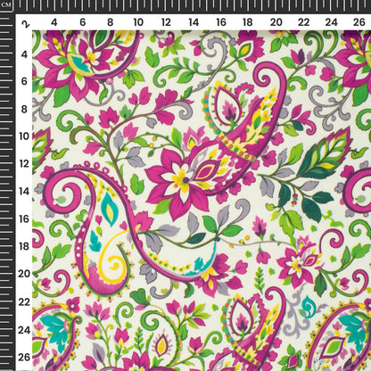 Deep Pink Paisley Digital Print Imported Satin Fabric