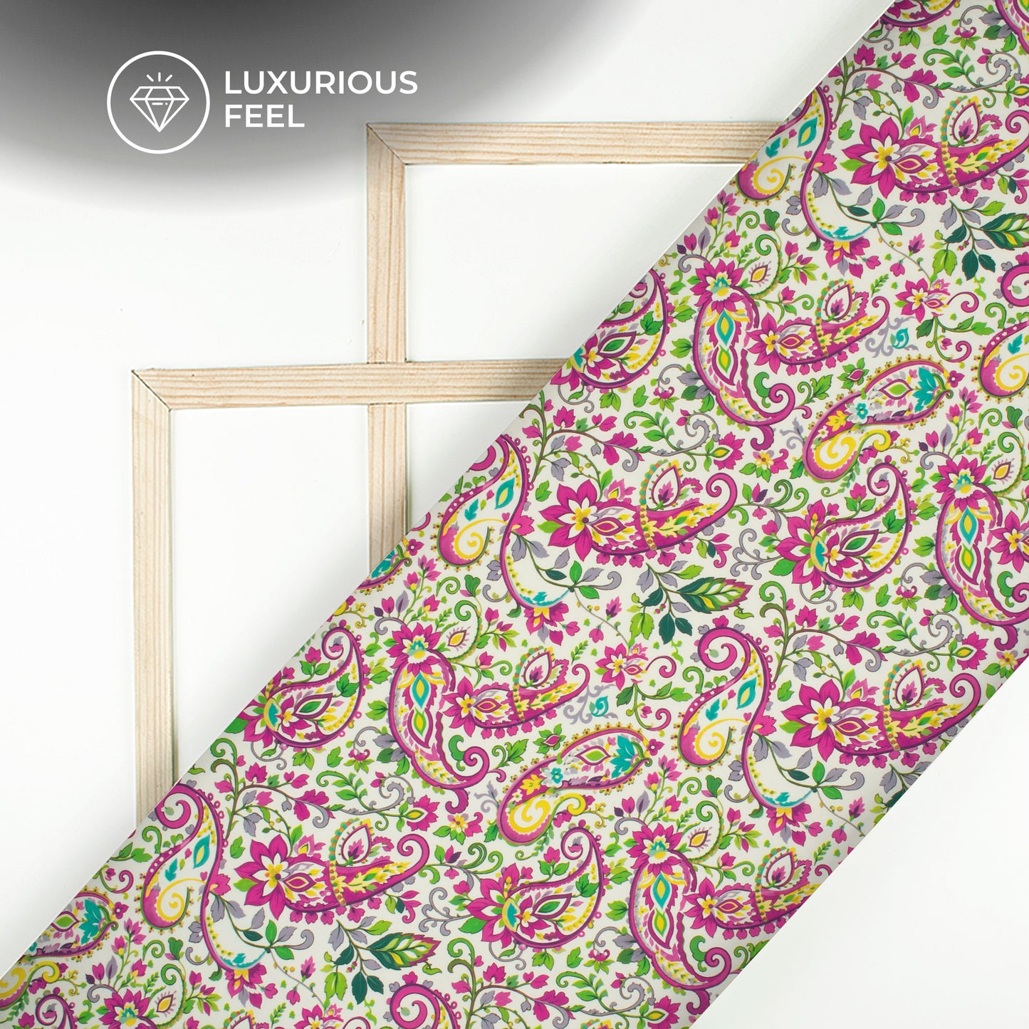 Deep Pink Paisley Digital Print Imported Satin Fabric