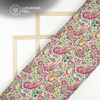 Deep Pink Paisley Digital Print Imported Satin Fabric