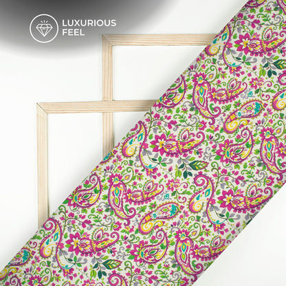 Deep Pink Paisley Digital Print Imported Satin Fabric
