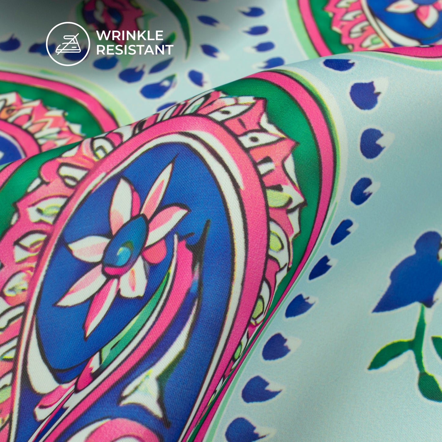 Baby Blue Paisley Digital Print Imported Satin Fabric