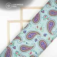 Baby Blue Paisley Digital Print Imported Satin Fabric