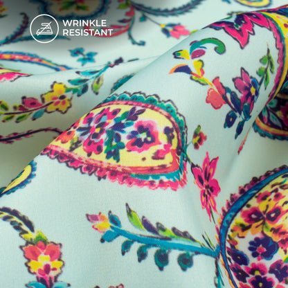 Multi-Color Paisley Digital Print Imported Satin Fabric