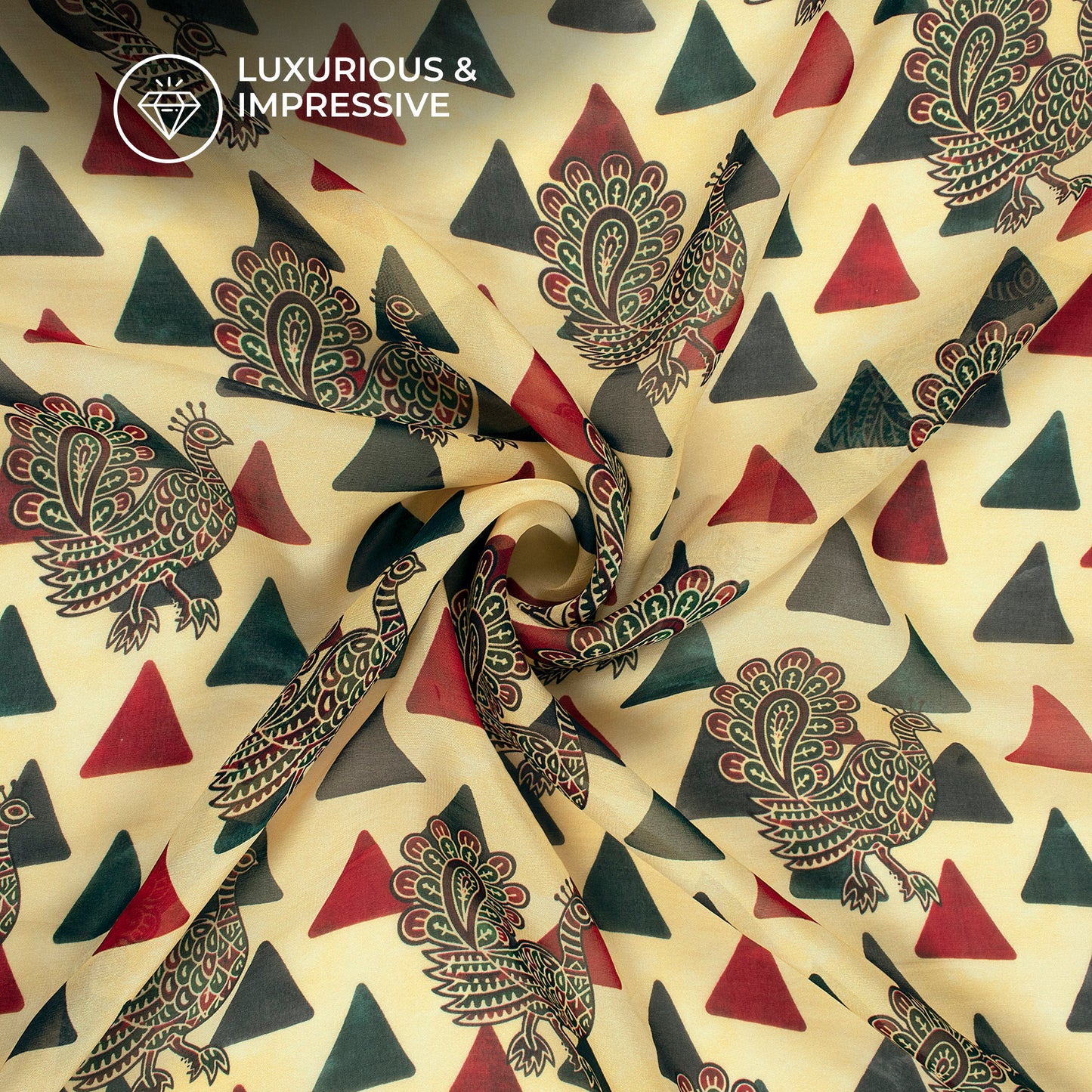 Contemporary Folk Kalamkari Inspire  Digital Print Pure Organza Fabric