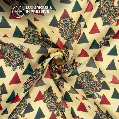 Contemporary Folk Kalamkari Inspire  Digital Print Pure Organza Fabric