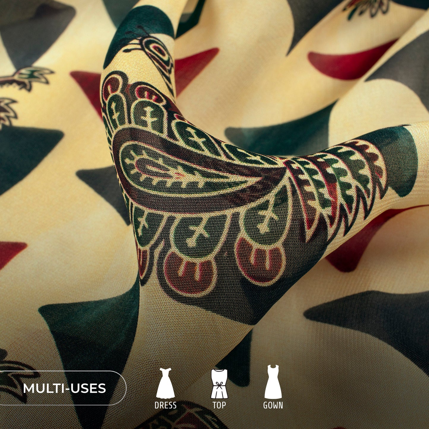 Contemporary Folk Kalamkari Inspire  Digital Print Pure Organza Fabric