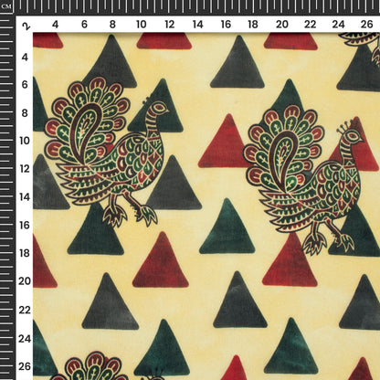 Contemporary Folk Kalamkari Inspire  Digital Print Pure Organza Fabric