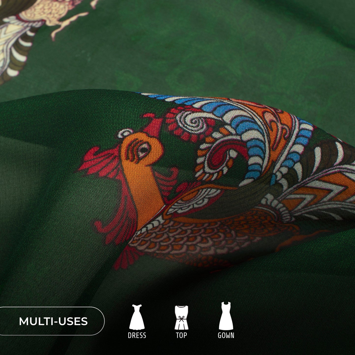 Forest Melody Kalamkari Inspire Digital Print Pure Organza Fabric