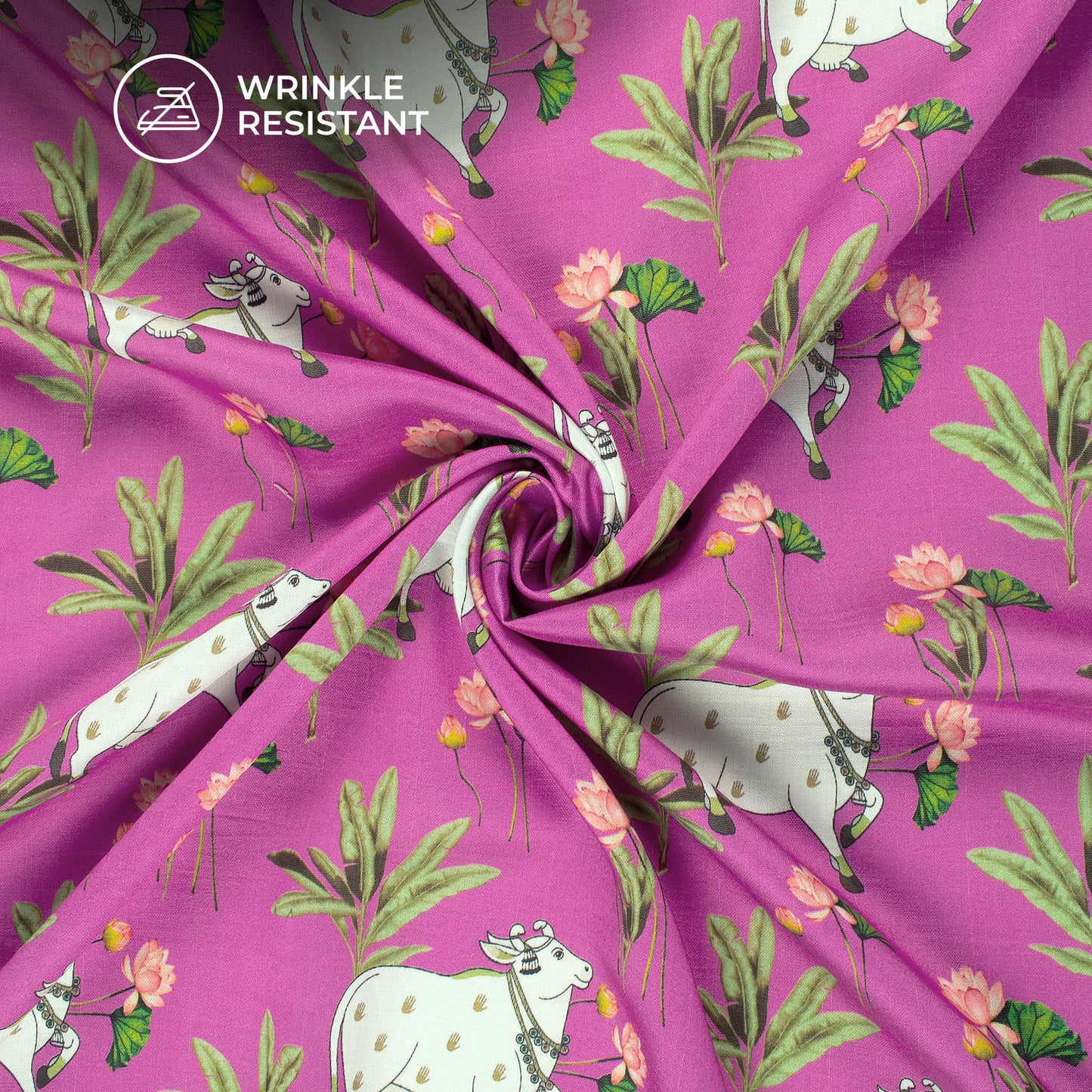 Kamdhenu Lotus Pichwai Digital Print Viscose Chanderi Fabric